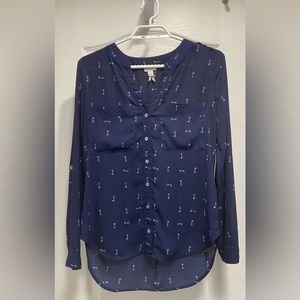 Dynamite S/P Navy Blue Long Sleeve Button Blouse.